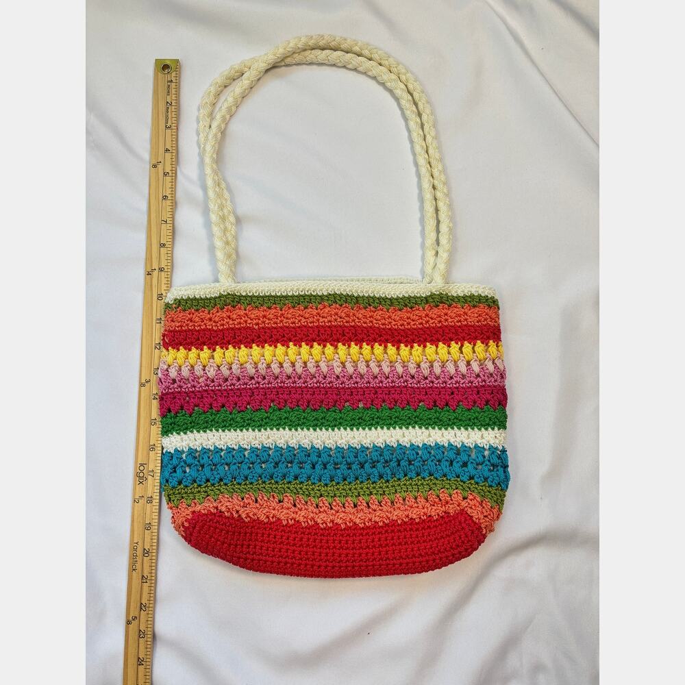 Lina Handmade Crochet Tote Bag Multicolor Striped Boho Shoulder Purse